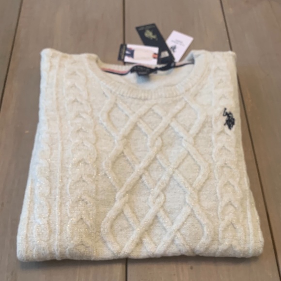 U.S. Polo Assn. Women's Crew Neck Sweater Marshmallow/Gold